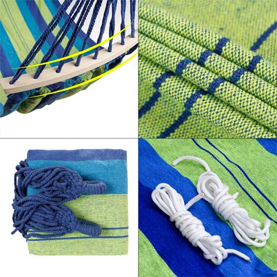 Double Tree Hammock Features: Spreader Bar, Tie Ropes, Durable Canvas Fabric