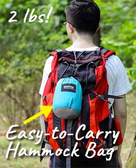 Lightweight Compact Hammock Bag Attaches to Outside of Backpack for Easy Carrying