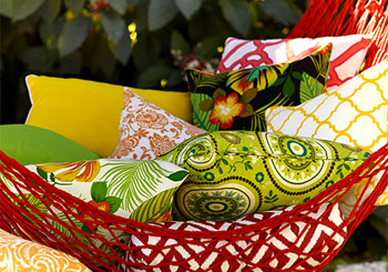 Red Hammock with Colorful Pillows