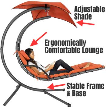 Swinging Hammock Chair Bed with Comfortable Ergonomic Design, Adjustable Shade Canopy and Secure Stable Frame